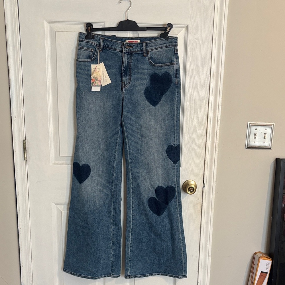 Johnny Was The Straight flare Jean-Darling Amore Heart Patterned Blue Jeans29New